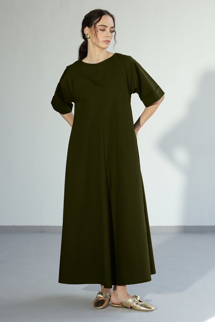 Amaxirose Flare Dress - Millitary Green