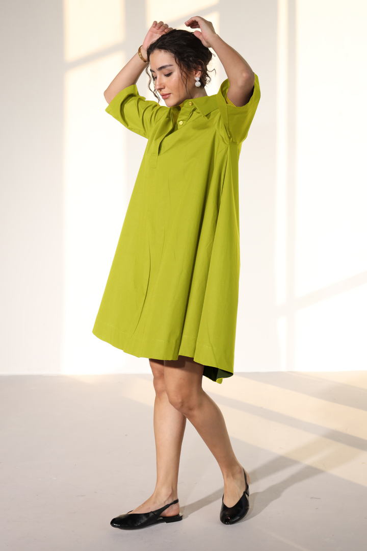 Zoe Circular Tunic Dress - LimeLight Green