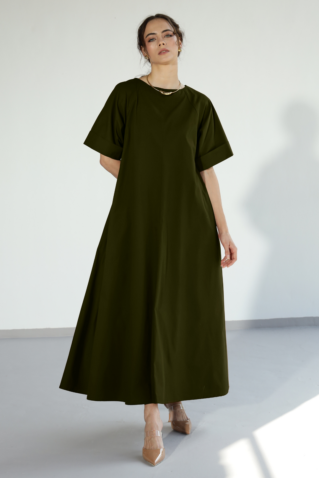 Amaxirose Flare Dress - Millitary Green