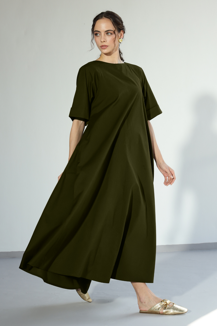 Amaxirose Flare Dress - Millitary Green