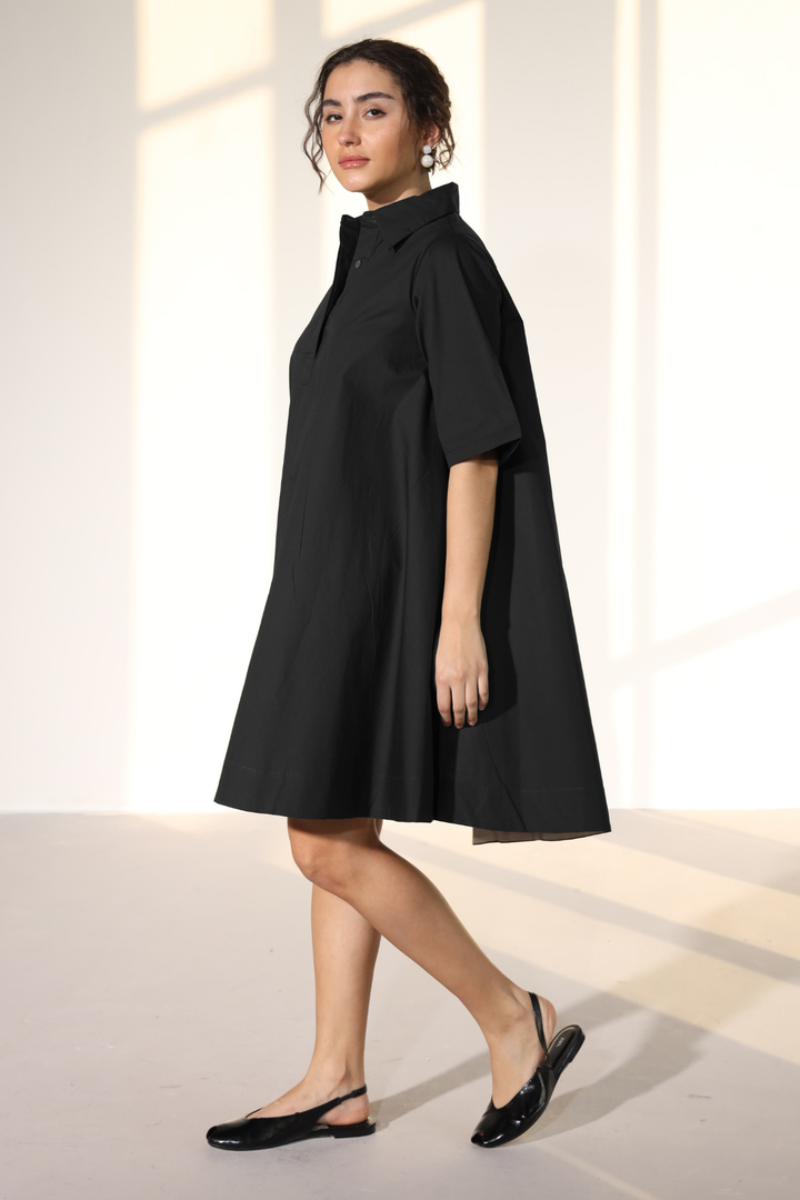 Zoe Circular Tunic Dress - Carbon Black