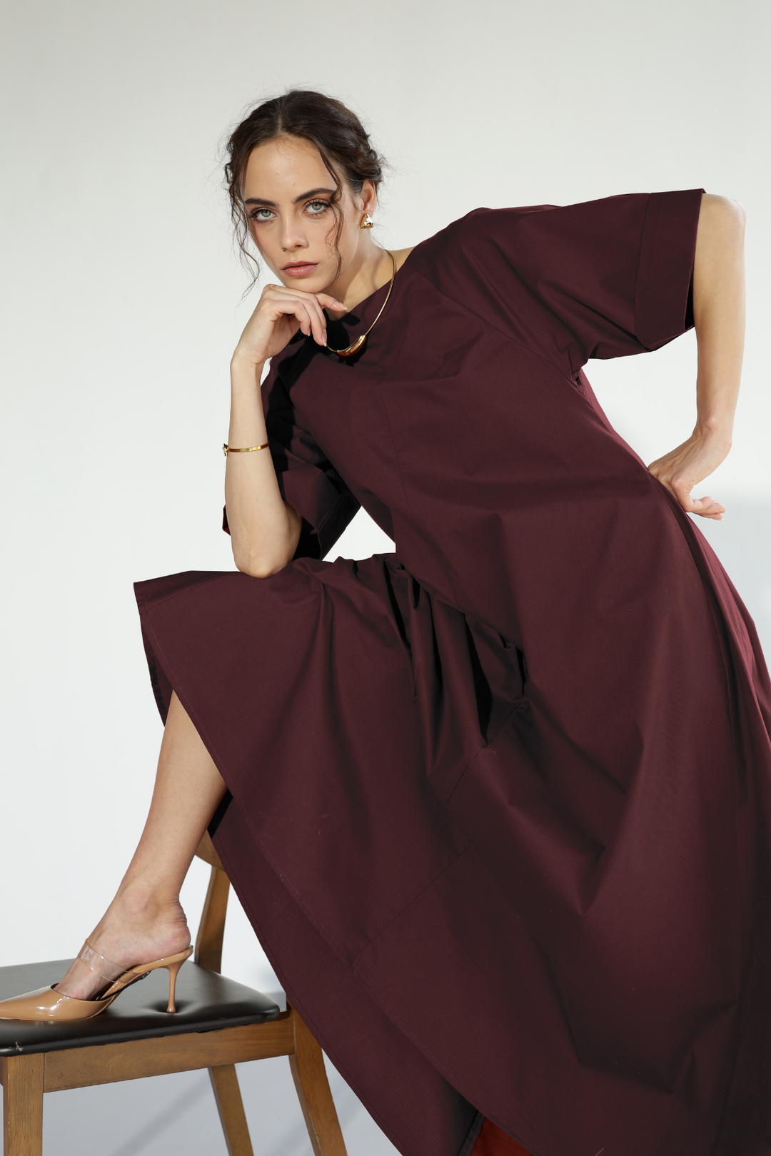 Amaxirose Flare Dress - Wine