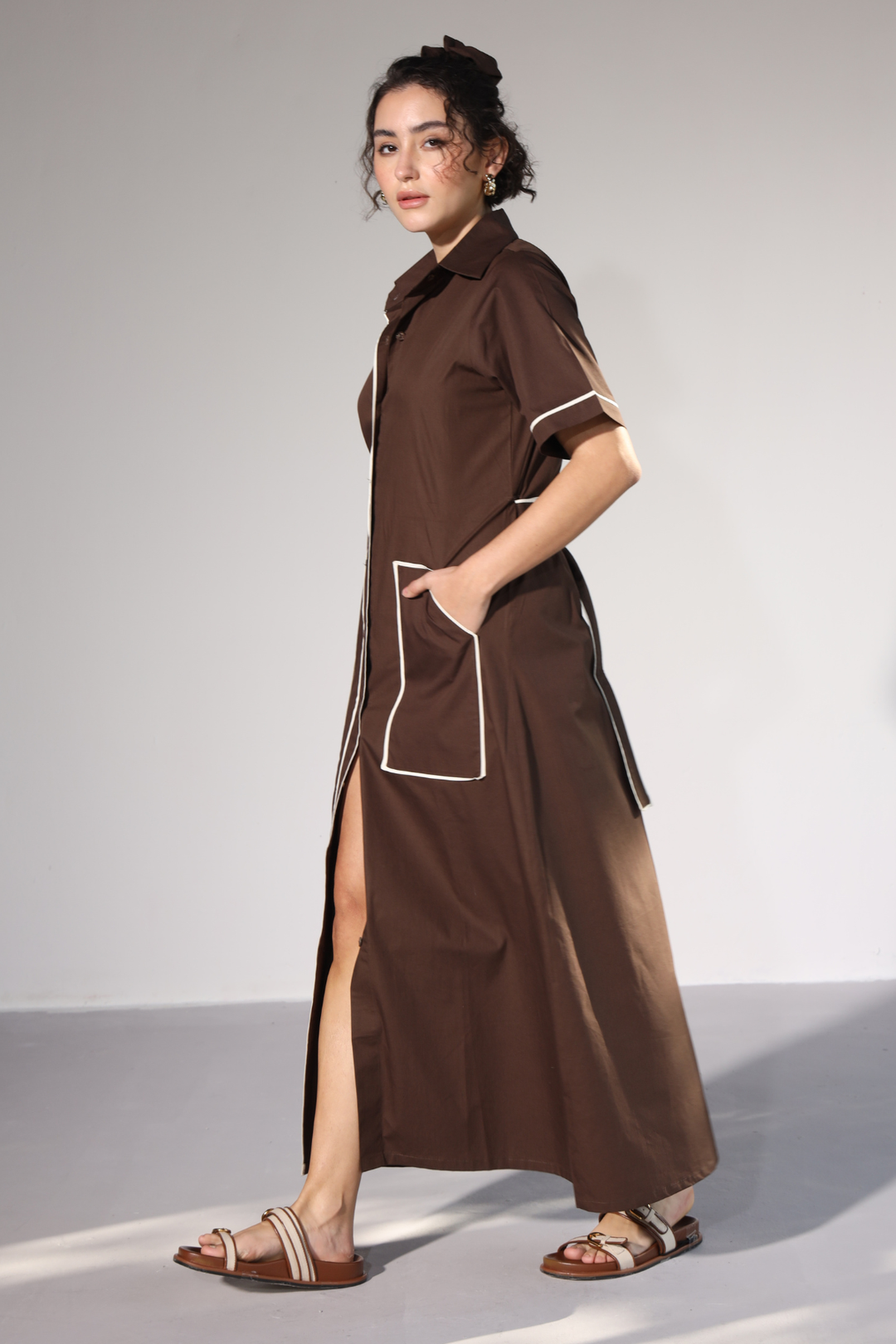 LongLine Shirt Dress - Cacao Brown