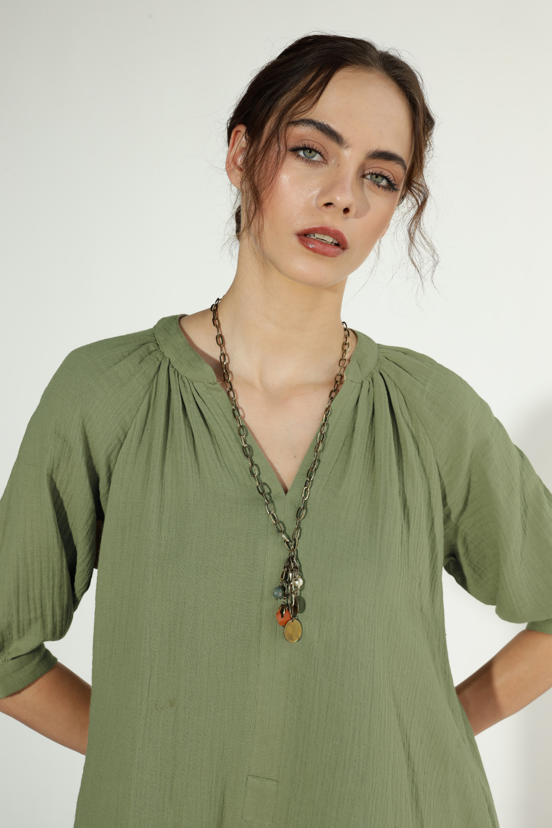 Ocean Gauze Dress - Fern Green 2