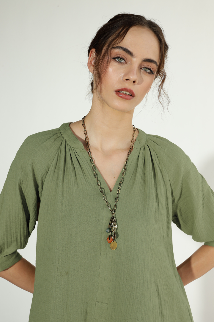 Ocean Gauze Dress - Fern Green 2