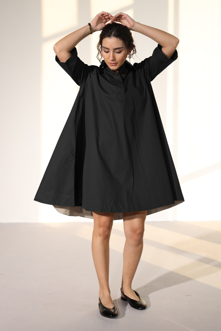 Zoe Circular Tunic Dress - Carbon Black