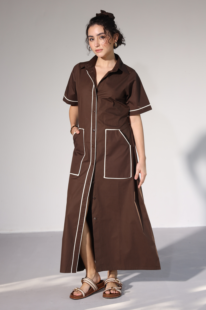 LongLine Shirt Dress - Cacao Brown
