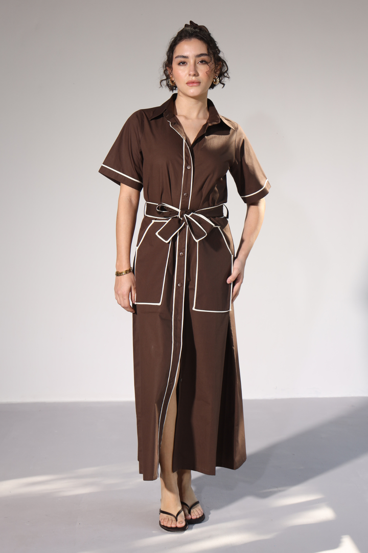 LongLine Shirt Dress - Cacao Brown