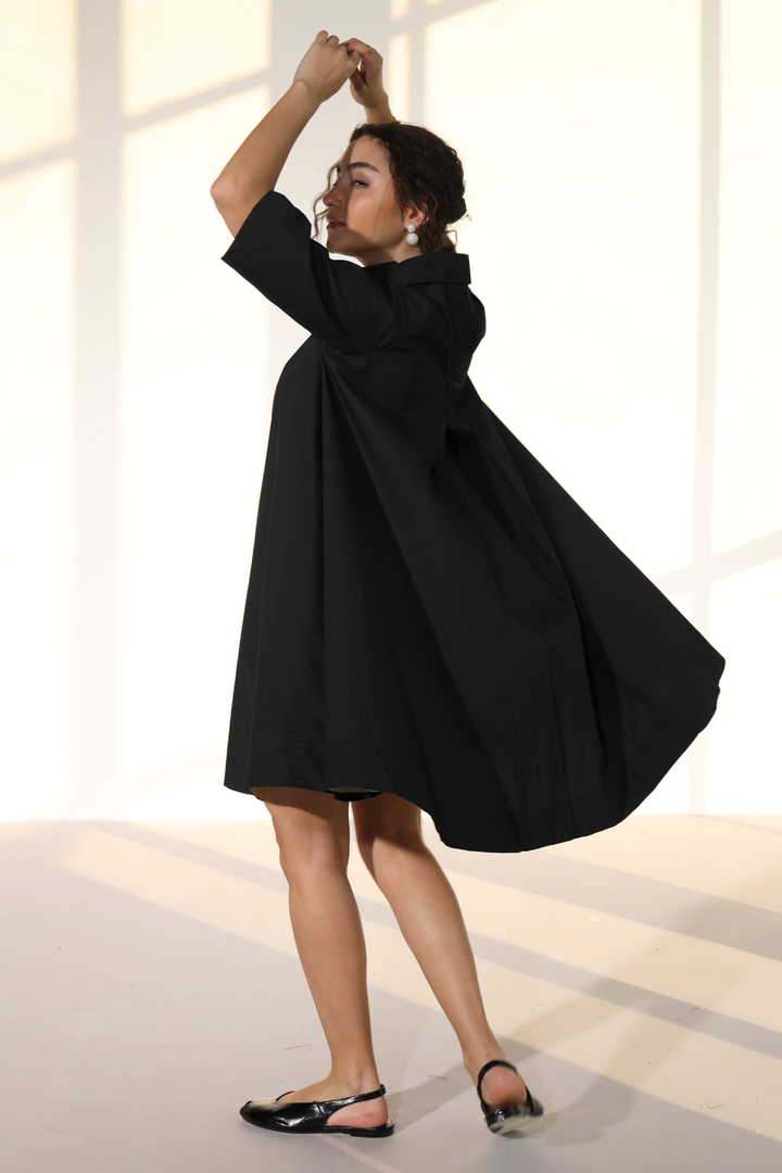 Zoe Circular Tunic Dress - Carbon Black