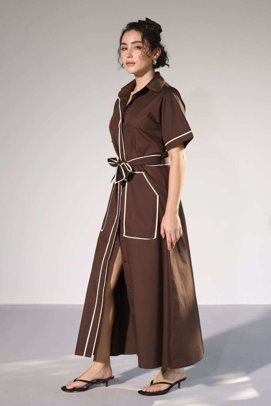 LongLine Shirt Dress - Cacao Brown