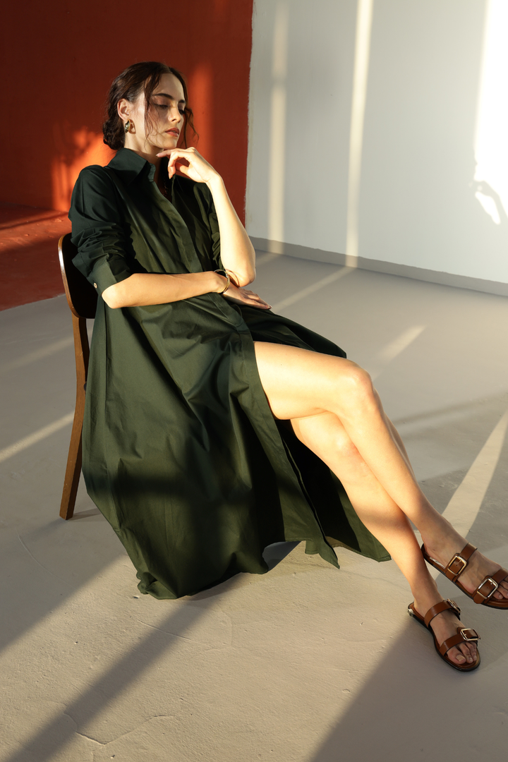 Massimo Shirt Dress - Olive Green