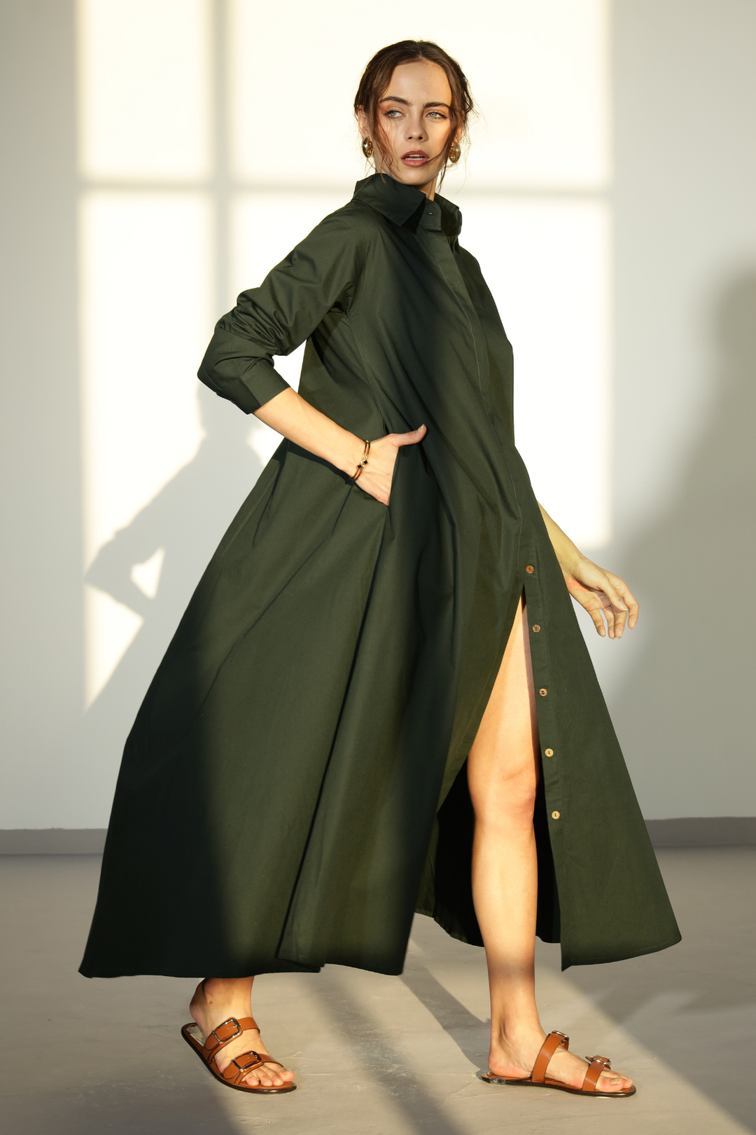 Massimo Shirt Dress - Olive Green