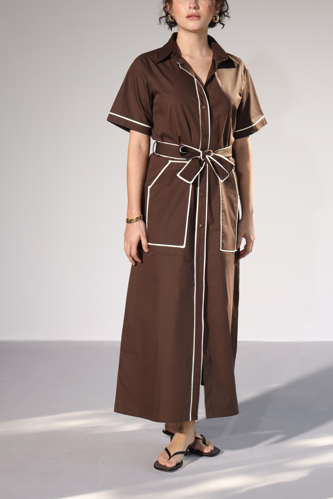 LongLine Shirt Dress - Cacao Brown