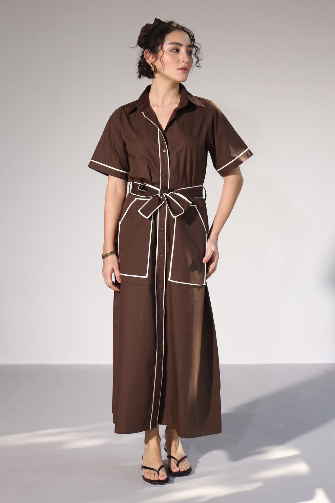 LongLine Shirt Dress - Cacao Brown