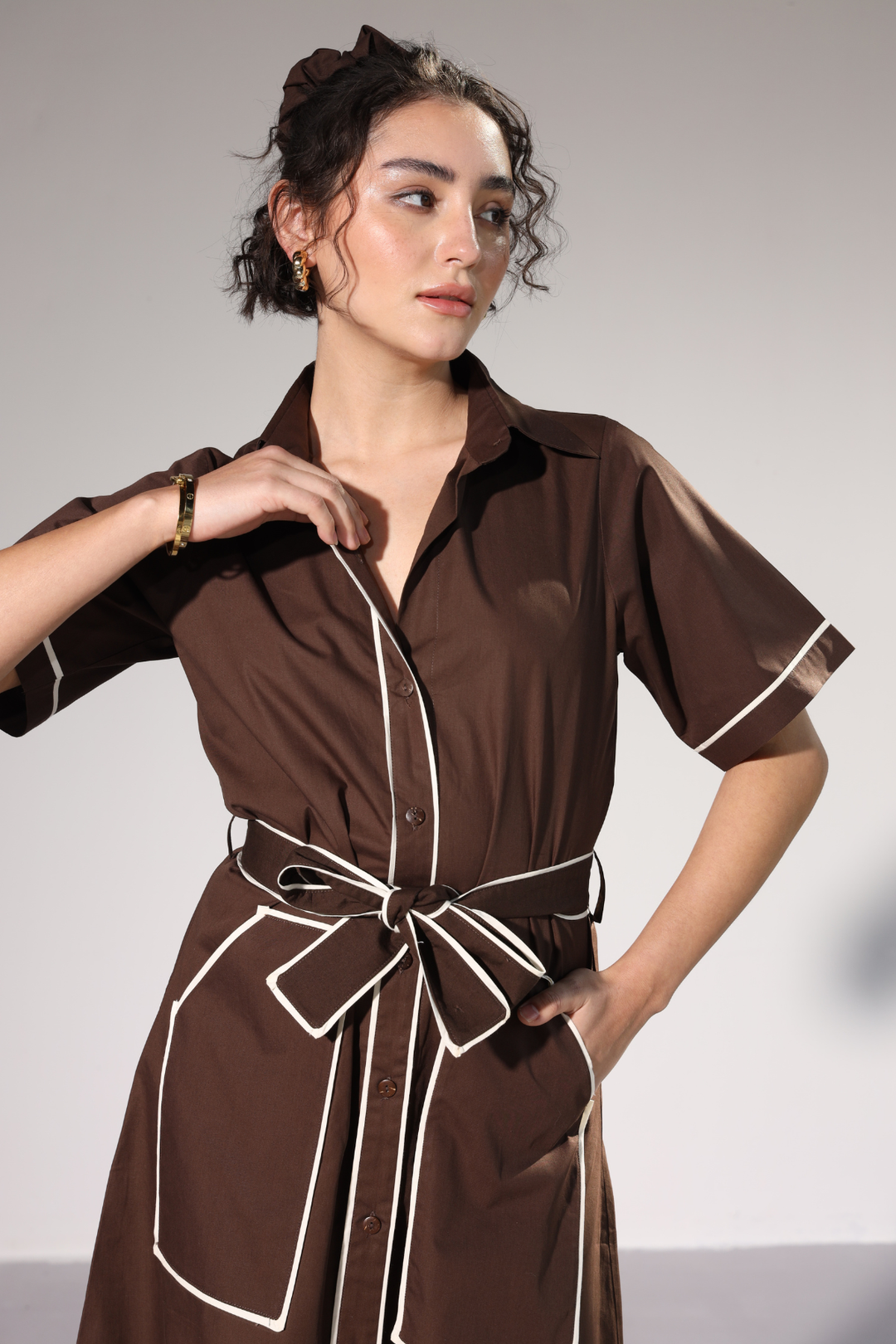 LongLine Shirt Dress - Cacao Brown
