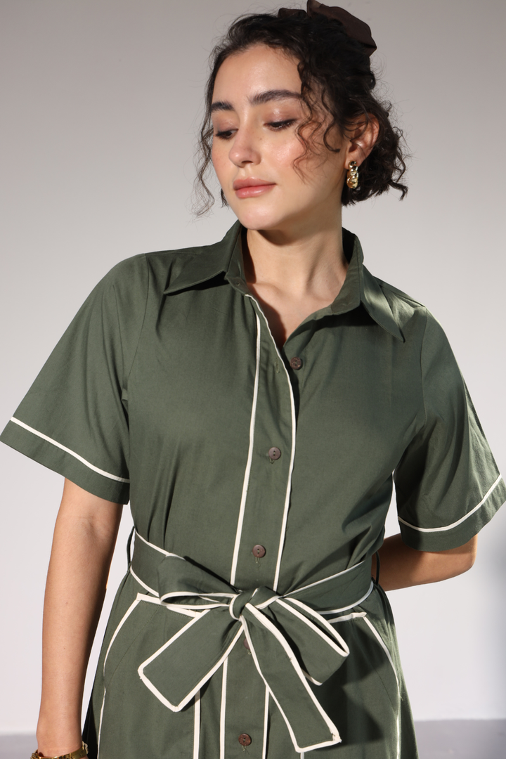 LongLine Shirt Dress - Millitary Green