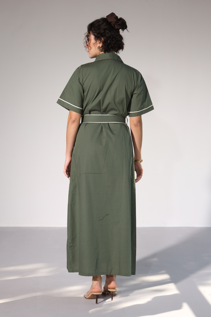 LongLine Shirt Dress - Millitary Green