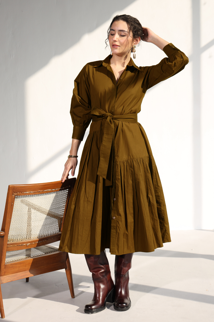 Poshmark Pleated Dress - Golden Brown