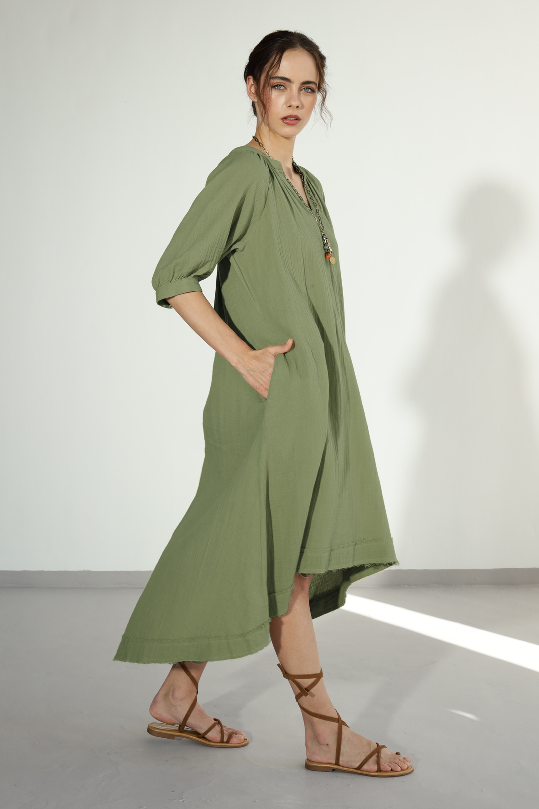 Ocean Gauze Dress - Fern Green 2