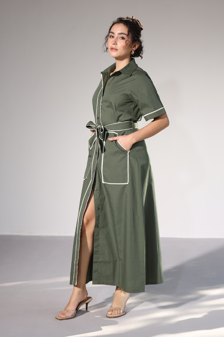 LongLine Shirt Dress - Millitary Green