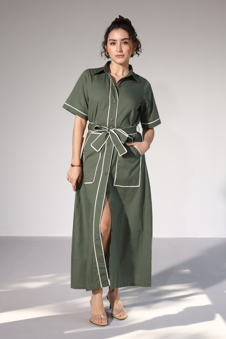 LongLine Shirt Dress - Millitary Green