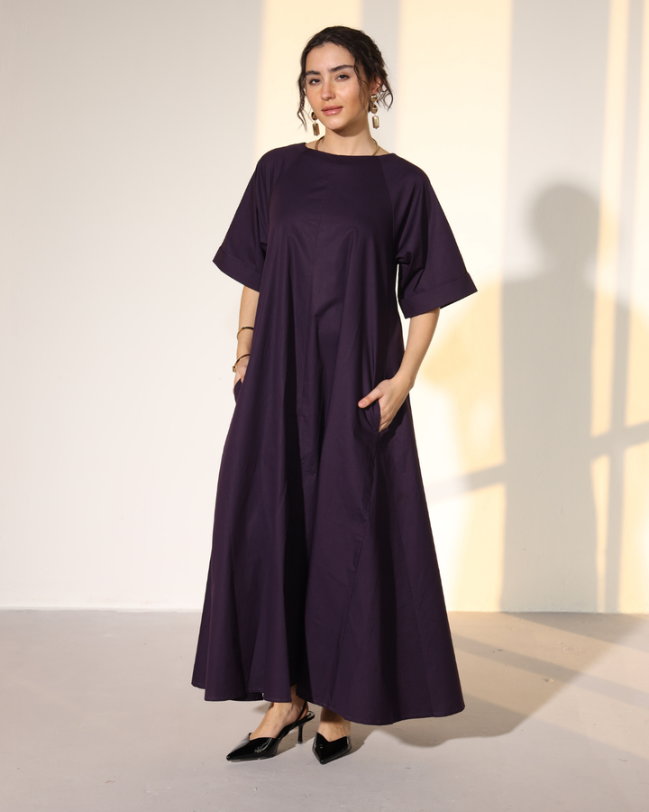Amaxirose Flare Dress - Egg Plant