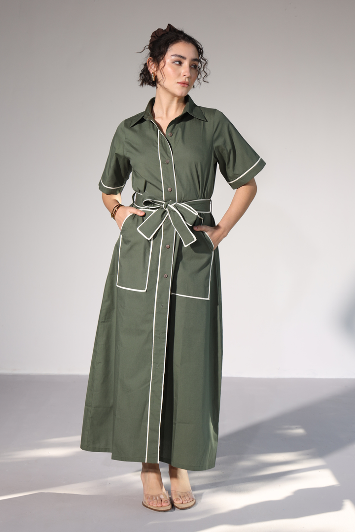 LongLine Shirt Dress - Millitary Green