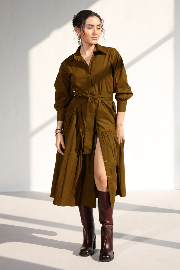 Poshmark Pleated Dress - Golden Brown