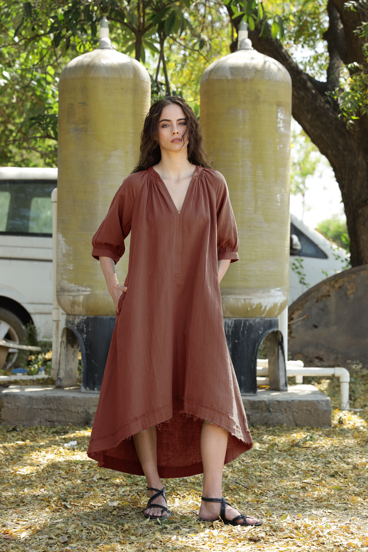 Ocean Gauze Dress - Mocha Brown