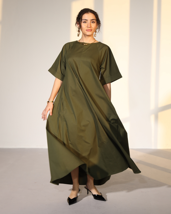 Amaxirose Flare Dress - Millitary Green