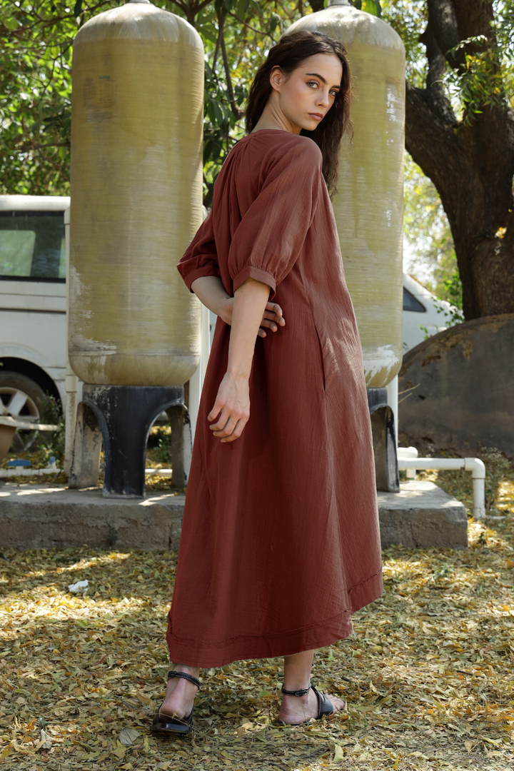 Ocean Gauze Dress - Mocha Brown