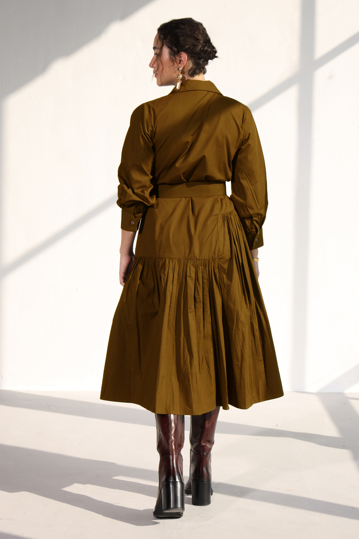 Poshmark Pleated Dress - Golden Brown